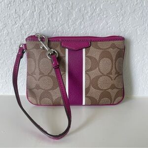 Coach F52147 PVC Small Wristlet SV/ Brown/Magenta BAG LOGO